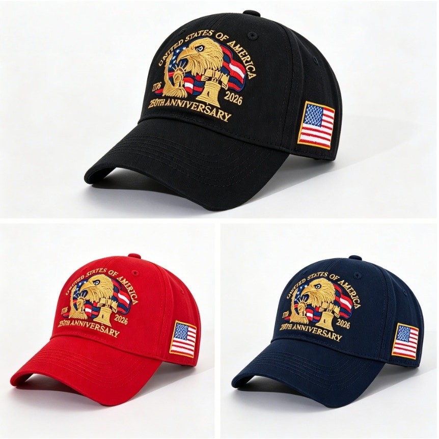 USA 250th Eagle Flag Embroidered Baseball Cap 3 Colors Black Red Navy Blue