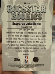 2025-26 Bowman – Rockstar Rookies Kasparas Jakucionis Orange Refractor /25 (RC)
