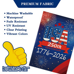 250 Anniversary USA Garden Flag, 250th 12×18 inches, Blue, Inch