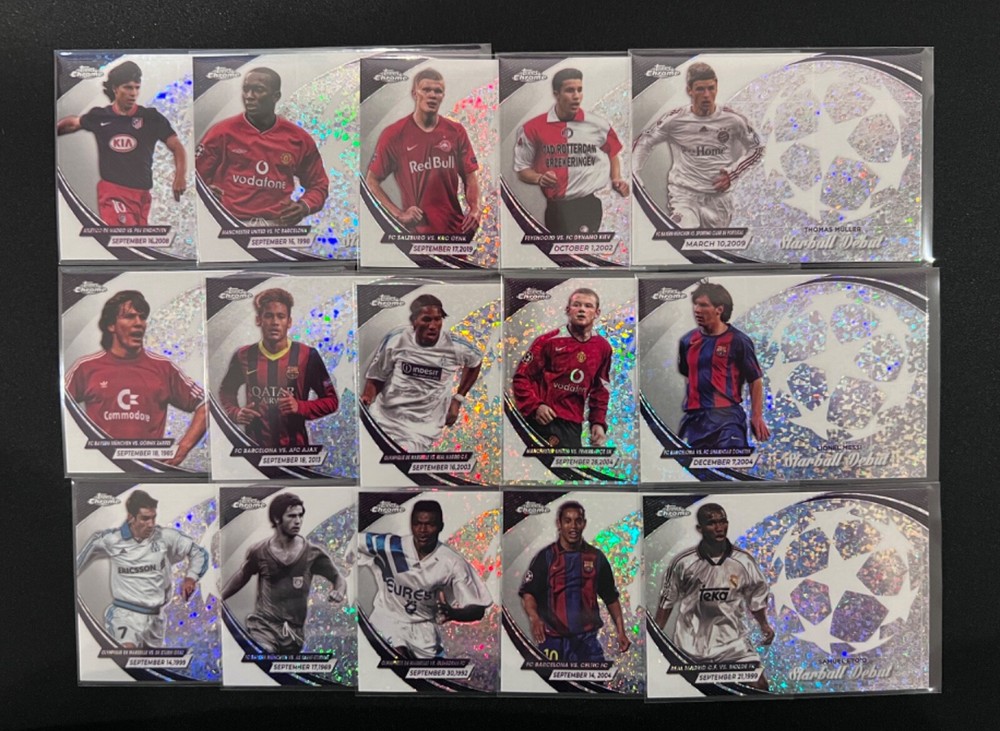 TOPPS CHROME 2023-24 SOCCER UEFA STARBALL DEBUTS COMPLETE (15 CARD) SET