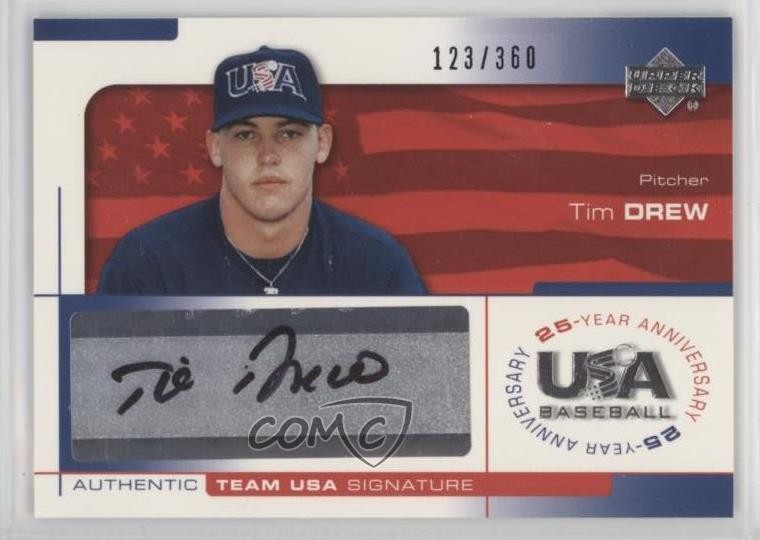 2004 USA Baseball 25-Year Anniversary Signatures Black Ink Tim Drew Auto r9d