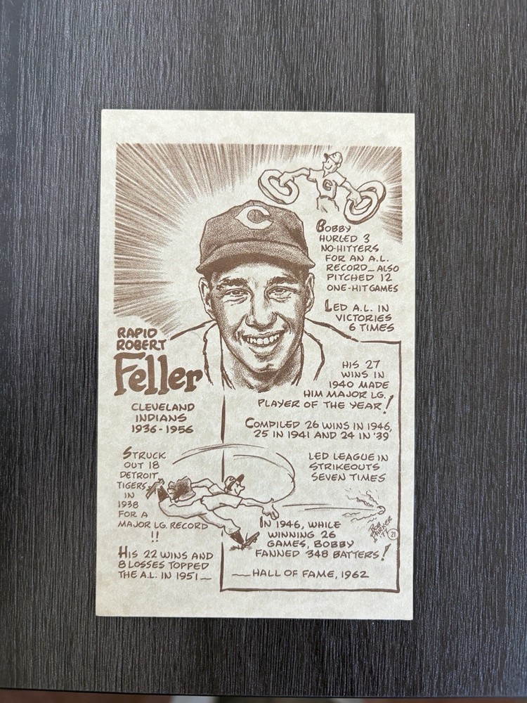 RARE 1977 – 81 Bob Parker 1962 HOF Rapid Robert Feller Cleveland Indians Card