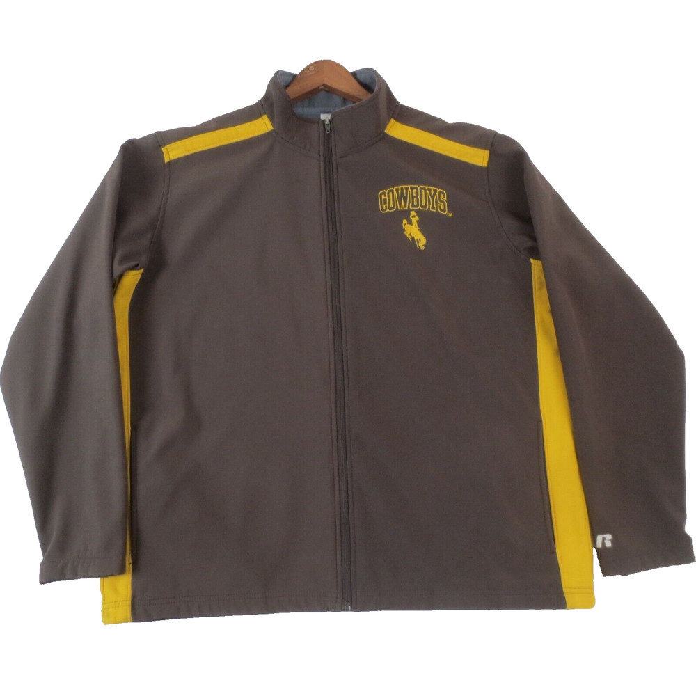 Wyoming Cowboys Russell Jacket Mens Large Brown Yellow Full Zip Fleece Lined