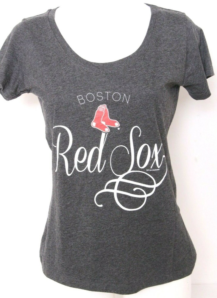 NEW Boston Red Sox MLB Soft As A Grape Scoop Neck Gray SS Tee T-Shirt Women&rsquo;s M