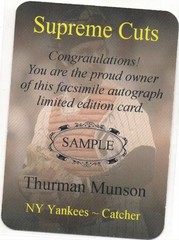 THURMAN MUNSON Facsimile Autograph Limited Edition « SAMPLE » Custom card YANKEES