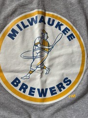 Milwaukee Brewers Shirt Men XL Barrel Man Logo Gray Blue 3/4 Sleeve MLB Baseball