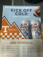 Tennessee Volunteers Coors Light 2026 Schedule Banner 24×36 Vols Beer Man Cave