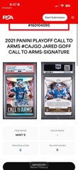 2021 Panini Playoff Jared Goff Call to Arms Auto 19/25 PSA 9- #CA-JGO POP: 1