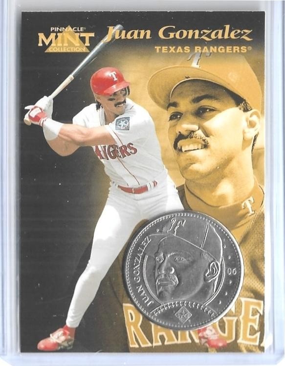 RARE 1997 PINNACLE MINT ~ JUAN GONZALES SILVER/NICKEL COIN & DIE CUT CARD #6