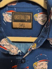 MAJOR LEAGUE Baseball Movie Theme Pattern Blue Mens Button Up Shirt Size S Men