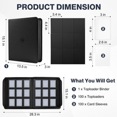 Top Loader Binder 9 Pocket, Holds 360 Toploaders, 100 Toploaders INCLUDED | Topl
