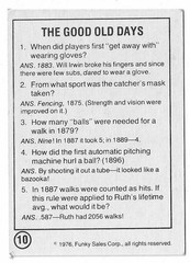 1976 Funky Sales Corp Funky Facts Baseball The Good Old Days Card #10