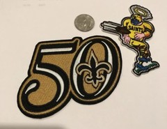 (2)-New Orleans Saints Embroidered Iron On Patches! 5”x 4” & 3 1/2”x 2 1/2”