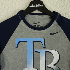 Tampa Bay Rays Shirt Boys Large Gray Blue Slim Fit Raglan 3/4 Sleeve Nike MLB T