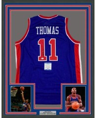 FRAMED Autographed/Signed ISIAH THOMAS 33×42 Detroit Blue Jersey Beckett BAS COA