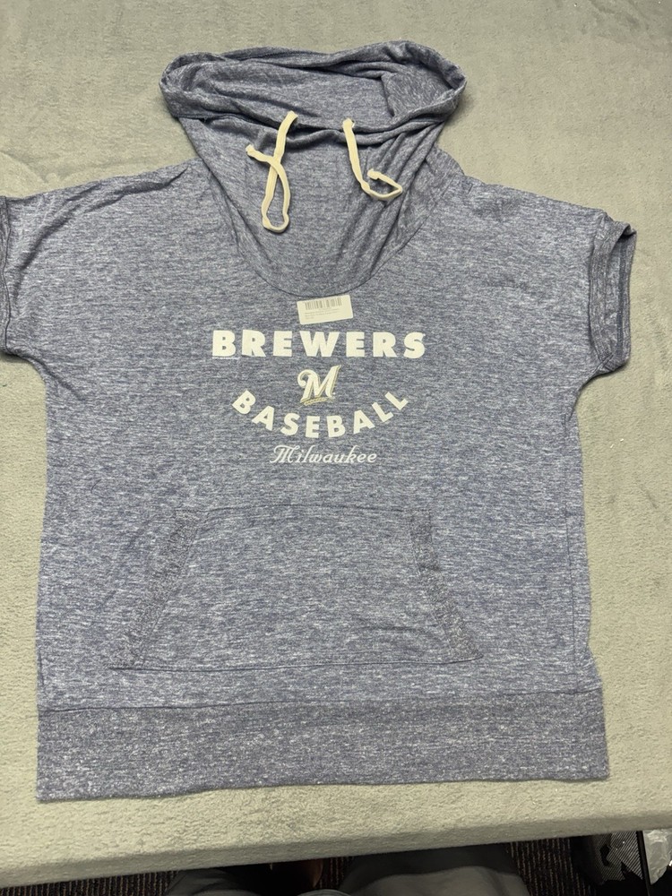 Milwaukee Brewers Women’s Soft As A Grape Blue Gray Funnel Neck Shirt MLB