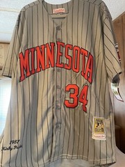 MLB Kirby Puckett #34 Minnesota Twins 1987 Jersey gray/blue/red xl mit ness HOF.