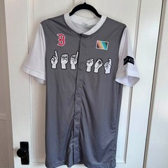 Boston Red Sox ASL Baseball Jersey Adult M Grey White Inclusion Accessibility