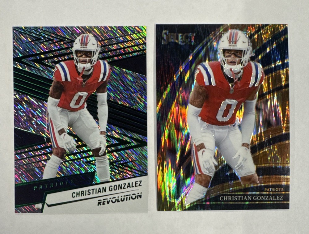 Christian Gonzalez /699 + /899-25’ Panini Revolution #155 + BRONZE #280-Patriots