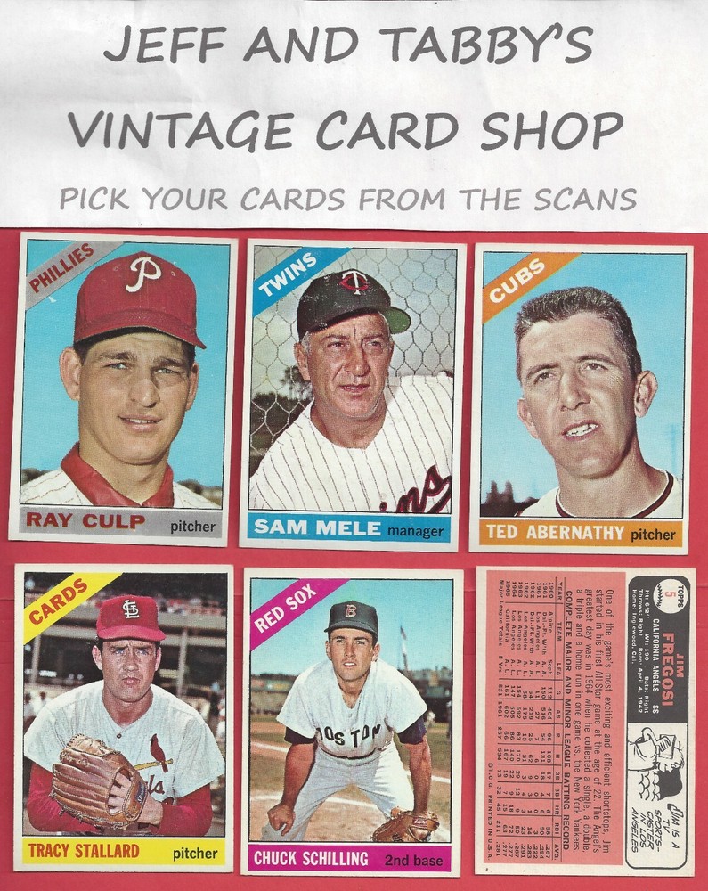 1966 TOPPS BASEBALL # 1 TO # 183 / SEE DROP DOWN MENU FOR CARD YOU WILL RECEIVE