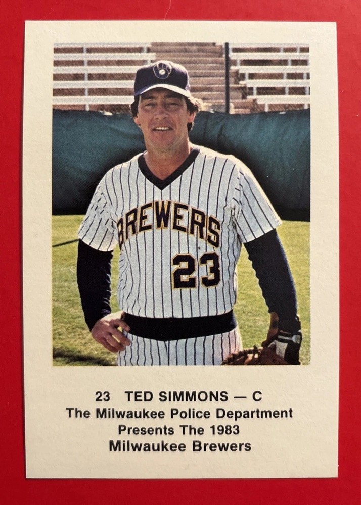 1983 MILWAUKEE BREWERS TED SIMMONS Regional Police Safety Baseball Card MLB HOF