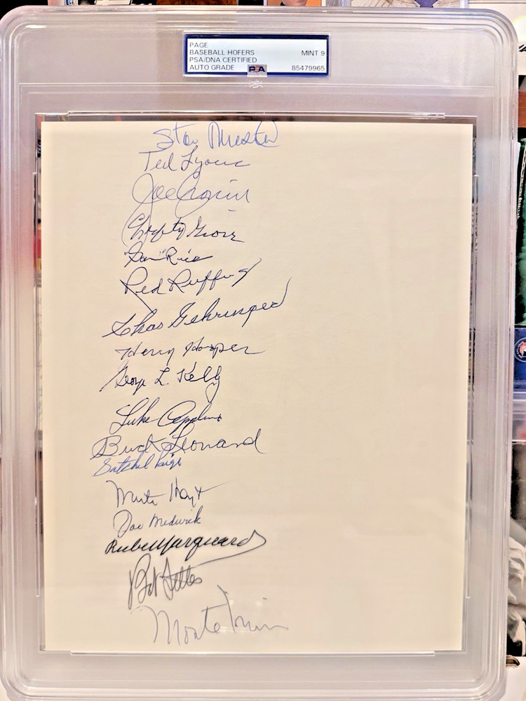 Baseball Hall of Famers (17) auto sheet with Satchel Paige (PSA/DNA Mint 9).