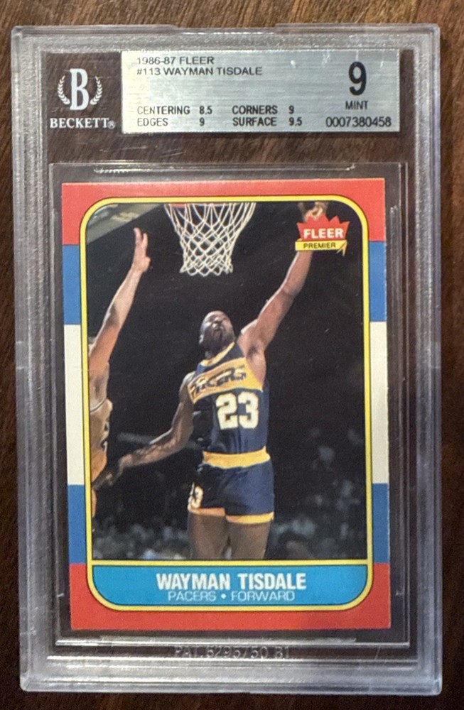 1986 FLEER BASKETBALL #113 WAYMAN TISDALE BGS 9 MINT WITH 9.5 GEM MINT SURFACE ~