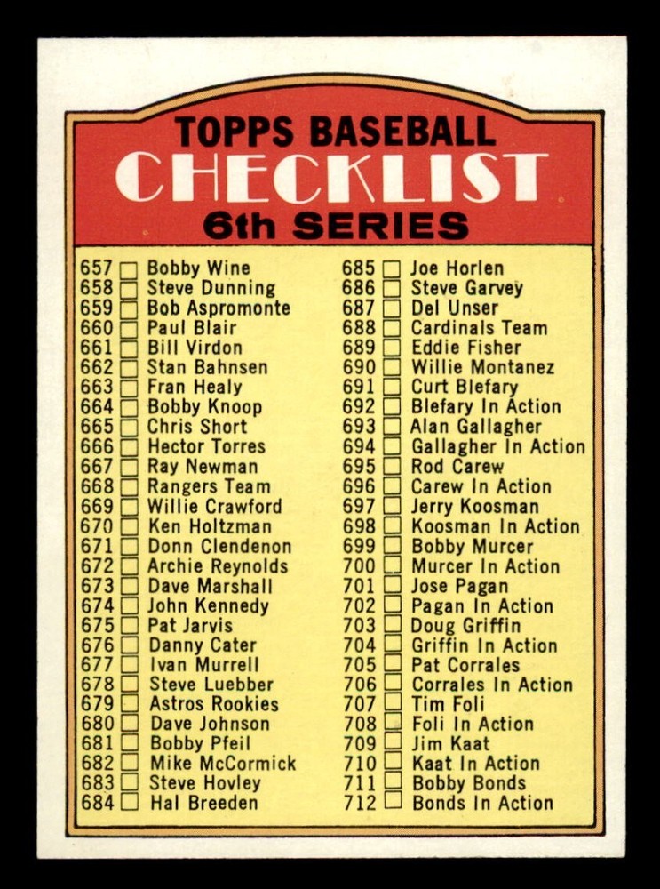 1972 Topps Baseball #604 6th Series Checklist (657-787) NM/MT *d5