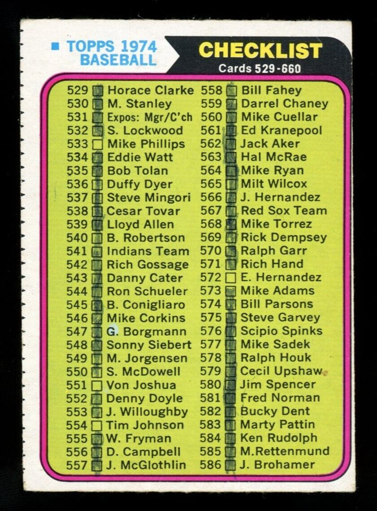 1974 TOPPS OPC O PEE CHEE BASEBALL #637 MARKED CHECKLIST VG-EX (529-660) Card
