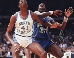 Sam Perkins signed autographed 8×10 photo NCAA North Carolina JSA Patrick Ewing