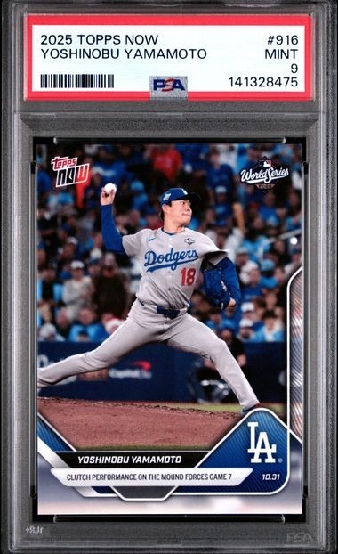 2025 Yoshinobu Yamamoto World Series Clutch Dodgers Topps Now #916 PSA 9 MINT