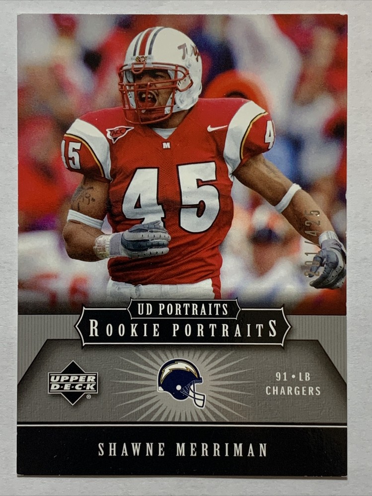2005 Upper Deck UD Portraits, Shawne Merriman Rookie, #ed 201/425, Card #170