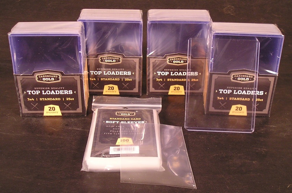 Lot of 100 CARDBOARD GOLD Quality 3×4 plastic TOP-LOADERS card holders + sleeves