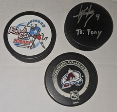 Official Hockey Pucks Lot of 3 Misc W/Avalanche,Rink Rat,Unknown Autograph Used