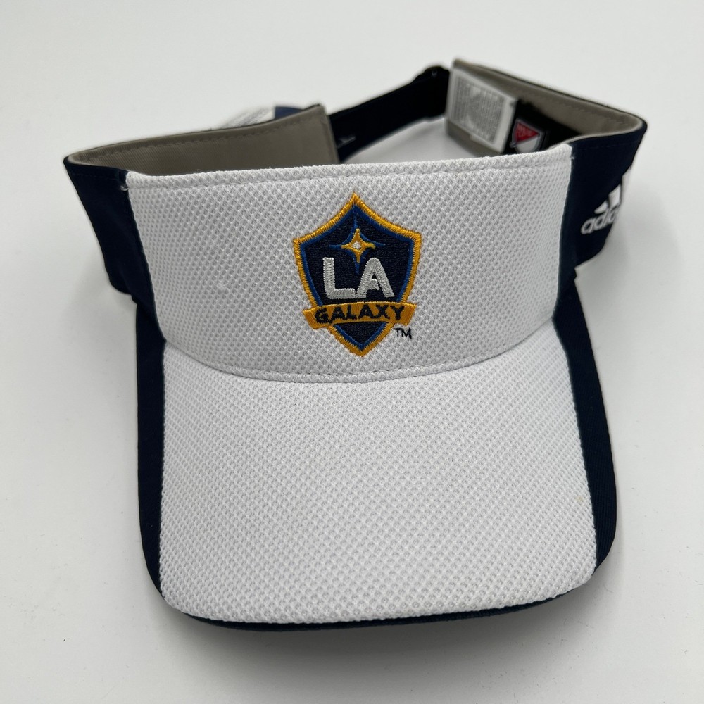 Adidas LA Galaxy MLS Soccer Visor Hat White Navy Blue Adjustable OSFA NWT