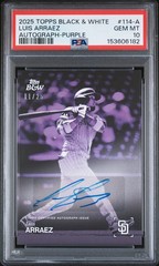 Luis Arraez – 2025 Topps Black & White Auto-Purple /25 PSA10 | Padres – POP2
