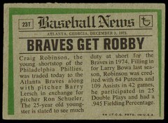 1974 Topps Craig Robinson 23T Traded Atlanta Braves