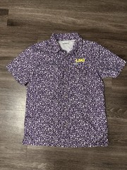 Columbia PFG LSU Tigers Purple Short Sleeve Button-Down Shirt Mens Size M print