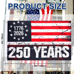 250th Anniversary USA Flag 3x5Ft, Double Sided 3-Ply Freedom 3 x 5 feet, A