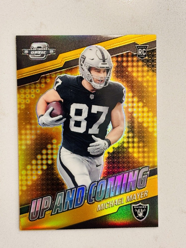 2023 Contenders Optic Michael Mayer Up And Coming Gold Prizm /10 RC Raiders SSP