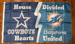 Dallas Cowboys Miami Dolphins House Divided Rivalry Flag 3×5 Banner Gift