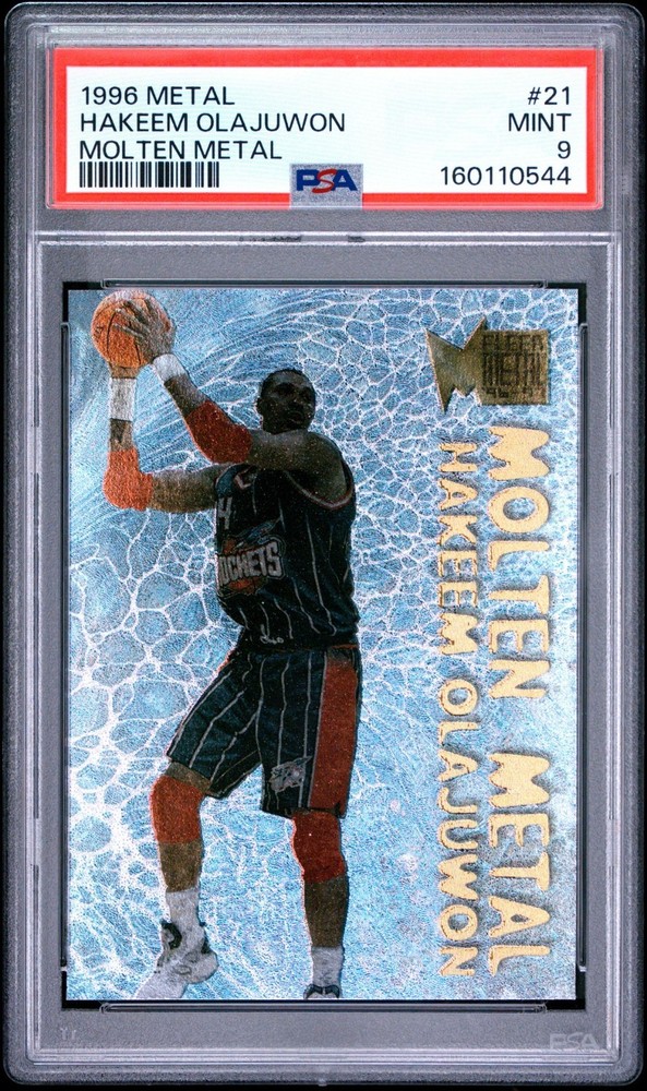 PSA 9 mint 1996/97 fleer METAL MOLTEN METAL #21 HAKEEM OLAJUWON rare HOF Legend