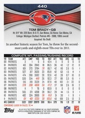 2012 Topps Tom Brady football card #440 New England Patriots