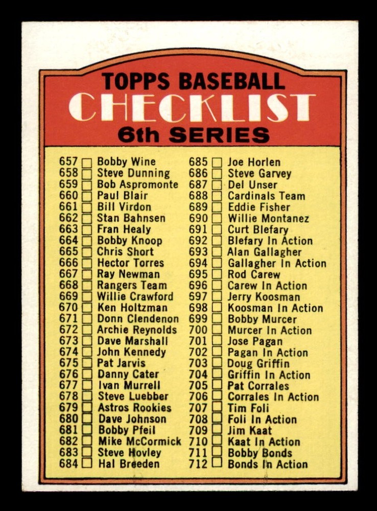 1972 Topps Baseball #604 6th Series Checklist (657-787) NM *d26