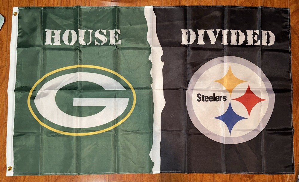 Green Bay Packers Pittsburgh Steelers House Divided Rivalry Flag 3×5 Banner Gift