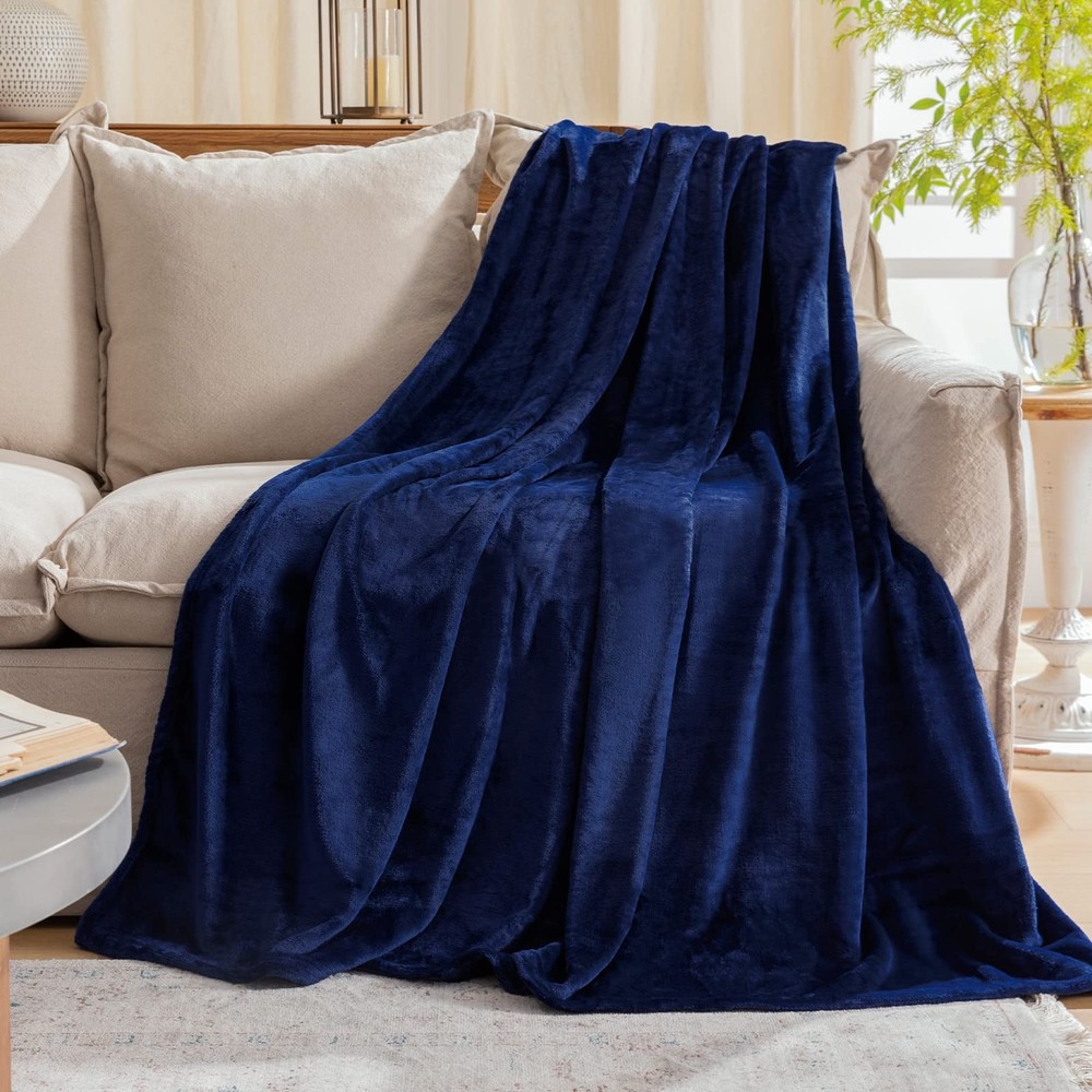 Fleece Plush Throw Blanket Navy Blue(50 by 60 Throw(50&Prime;×60&Prime;), Blue