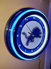 Detroit Lions Football Bar Man Cave Neon Style Retro LED Clock Sign