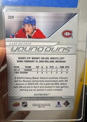 LANE HUTSON 2024-25 UPPER DECK SERIES 1 YOUNG GUNS OUTBURST SILVER RC #229