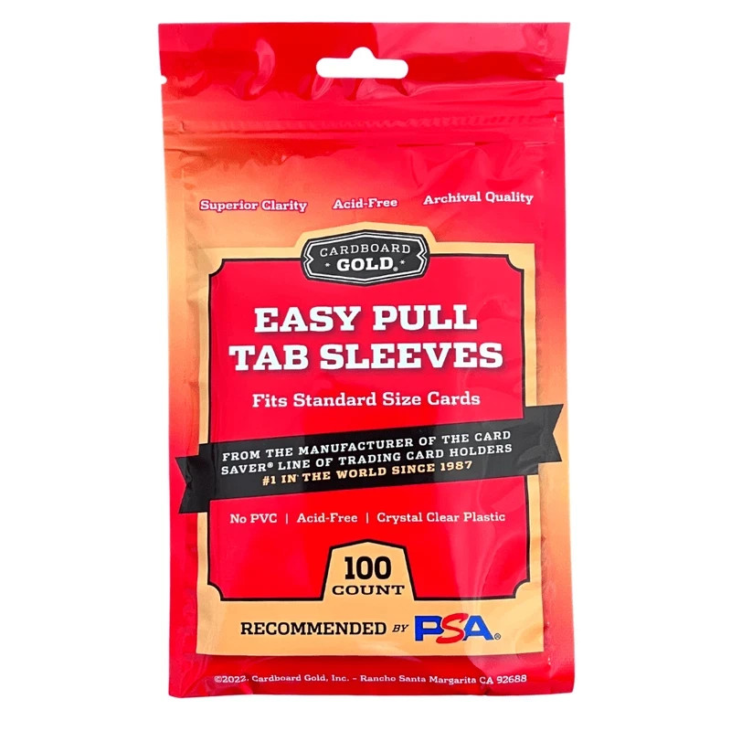 500 (5 Packs) Cardboard Gold Easy Pull Tab Soft Sleeves Premium Trading Card PSA