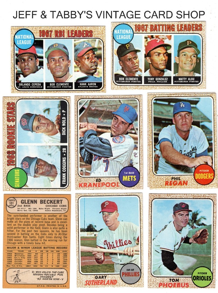 1968 TOPPS BASEBALL 1 TO 161 / SEE DROP DOWN MENU FOR CARD YOU WILL RECEIVE.